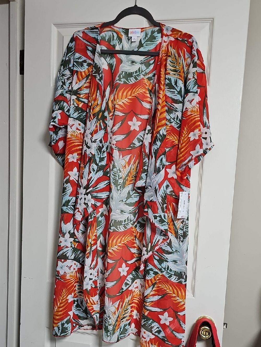 Lularoe Shirley Tropical Floral Kimono Cover-Up in Red & Green